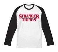 Stranger Things Hellfire Club Raglan LS - Maglietta da Baseball a Maniche Lunghe per Adulti, Bianco/Nero, XL