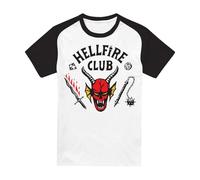 Stranger Things Hellfire Club Raglan T-Shirt Baseball a Maniche Corte, Bianco Nero, XX-L