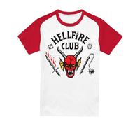 Stranger Things Hellfire Club Raglan T-Shirt Baseball a Maniche Corte, Bianco Rosso, XX-L