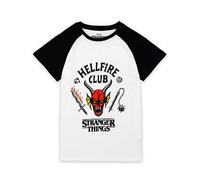 Stranger Things Hellfire Club Raglan T-Shirt per Bambini | Boys Girls Hawkins Society Eddie Black & White Outfit | Stagione 4 Merchandising 13-14 Anni