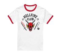 Stranger Things Hellfire Club Ringer T-Shirt Ringer Unisex, Bianco Rosso, 3XL