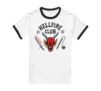 Stranger Things Hellfire Club Ringer T-Shirt Ringer Unisex, Nero Bianco, X-L