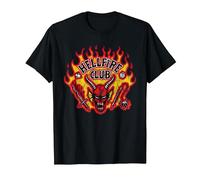 Stranger Things Hellfire Flames Maglietta, Uomo, Nero, L