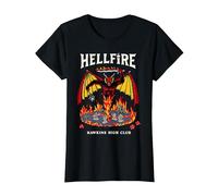 Stranger Things Hellfire Hawkins High Club Maglietta, Donna, Nero, XS