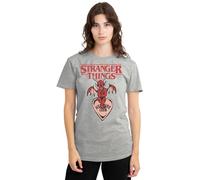 Stranger Things Hellfire Heart Ladies T Shirt, Athletic Heather, Large