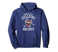 Stranger Things Hellfire Holiday Ufficialmente Autorizzato Felpa con Cappuccio, Unisex per Adulti, Navy, XL
