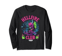Stranger Things Hellfire Neon Dice Maglia a Manica, Unisex per Adulti, Nero, XL
