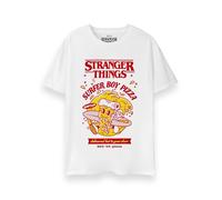 Stranger Things Maglietta da Uomo | Maglietta Grafica a Maniche Corte da Ragazzo Surfer Pizza per Adulti in Bianco | Top per Abbigliamento con Stile Vintage retrò Merchandising della Serie TV Netflix