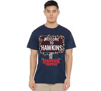 Stranger Things Maglietta Unisex Stranger Things Christmas Welcome to Hawkins, Maglietta Blu Navy, Marina Militare, L