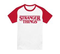 Stranger Things Main Logo Raglan T-Shirt Baseball a Maniche Corte, Bianco Rosso, XX-L
