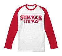 Stranger Things Main Logo Raglan T-Shirt Baseball per Adulti a Maniche Lunghe, Bianco Rosso, M