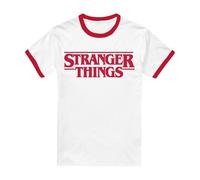 Stranger Things Main Logo Ringer T-Shirt Ringer Unisex, Bianco Rosso