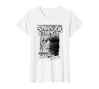 Stranger Things Newspaper Vecna Maglietta, Donna, Bianco, XXL