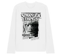 Stranger Things Newspaper Vecna Unisex Long Sleeve T Shirt, White, Small