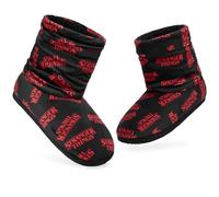 Stranger Things Pantofole Donna a Stivaletto - Ciabatte Donna Invernali Interno in Pile Suola Antiscivolo 34-41 Gadget Regalo (Nero/Rosso, 34-35 EU)