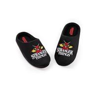 Stranger Things Pantofole unisex per bambini con logo nero | Calzature da interno per rilassarsi | Comode pantofole con design della serie TV Merchandising