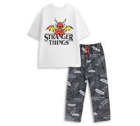 Stranger Things Pigiama da Uomo White Logo a Maniche Corte e Gambe Lunghe | Abbigliamento da Notte retrò per Dormire e Rilassarsi | con Design iconico della Serie TV Merchandising