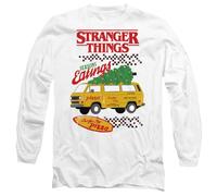 Stranger Things Seasons Eatings Pizza Van Christmas Unisex Long Sleeve T Shirt, White, Medium
