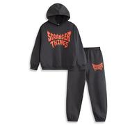Stranger Things Set unisex per bambini con felpa nera e pantaloni della tuta | Maglia con cappuccio a maniche lunghe con logo dei cartoni animati | Comodo abbigliamento da casa per appuntamenti