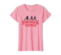 Stranger Things Silhouette Bike Logo Maglietta, Donna, Rosa, L