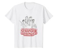 Stranger Things Sketch Group Logo Maglietta, Bambini, Bianco, 8 Anni