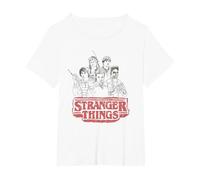 Stranger Things Sketch Group Logo Maglietta, Donna Plus-Size, Bianco, 3X