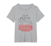 Stranger Things Sketch Group Logo Maglietta, Donna Plus-Size, Grigio Melange, 5X