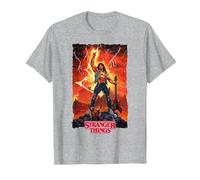 Stranger Things Strappato Eddie Munson Chitarra Fantasy Scena Maglietta, Uomo, Grigio Melange, 3XL