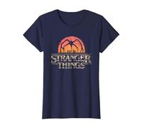 Stranger Things Sunset Logo Maglietta, Donna, Navy, 3XL