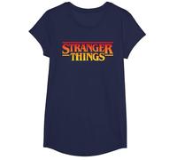 Stranger Things Sunset Pixel Logo Maglietta, Ragazze, Navy, M