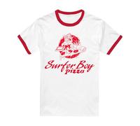 Stranger Things Surfer Boy Pizza T-Shirt Ringer Unisex, Bianco Rosso, M