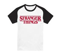 Stranger Things T-Shirt da Baseball a Maniche Corte con Logo Principale Raglan, Bianco/Nero, S