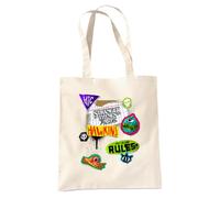 Stranger Things Tales From 85 Scrapbook Icons Borsa Tote Riutilizzabile per Spesa e Viaggi, Naturale, 38X42Cm