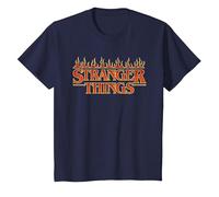 Stranger Things Vintage Flaming Logo Maglietta, Bambini, Navy, 4 Anni