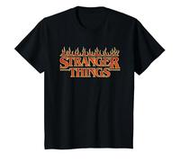 Stranger Things Vintage Flaming Logo Maglietta, Bambini, Nero, 8 Anni