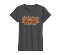 Stranger Things Vintage Flaming Logo Maglietta, Donna, Grigio Scuro, M