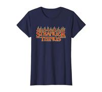 Stranger Things Vintage Flaming Logo Maglietta, Donna, Navy, S