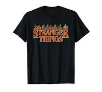 Stranger Things Vintage Flaming Logo Maglietta, Uomo, Nero, M