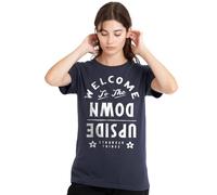 Stranger Things Welcome to The Upside Down Ladies T Shirt, Deep Navy, Blu Scuro, XL Donna