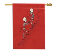 Strano bandiera per la casa di San Valentino, 71 x 101 cm, double face, decorativa per esterni, con scheletro di matrimonio, coppia di teschi, bandiera per la casa, per amanti dell'amore, piccola