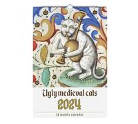 Strano calendario medievale per gatti 2024, divertente calendario da parete per gatti, Ugly Cats in calendario medievale, calendario per gatti da 12 mesi con rappresentazione di brutte immagini di