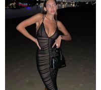 Strano Puss Summer Women Vestito estivo Profondo scollo a V Doppio strato Abito da festa senza schienale Stile spiaggia Prom Trend Abiti eleganti per le vacanze