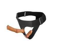 Strap-on con doppio dildo regolabile e imbracatura - accessorio versatile per uso vaginale o anale - studiato per donne, coppie lesbiche e momenti condivisi (Marrone)