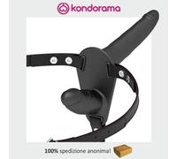 Strap on da donna con doppio dildo interno esterno in silicone nero regolabile