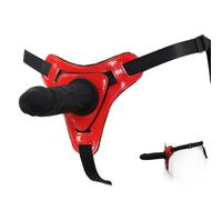 Strap-On Dildo in Pelle con Harness Regolabile e Rimovibile - Imbracatura Femminile con Dildo 15 cm per Giochi Pegging, Roleplay SM e Esperienze Intime tra Donne (Rosso)