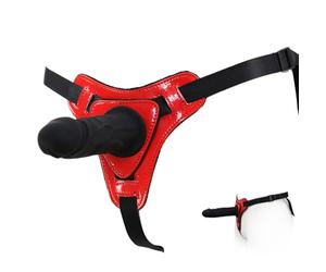 Strap-On Dildo in Pelle con Harness Regolabile e Rimovibile - Imbracatura Femminile con Dildo 15 cm per Giochi Pegging, Roleplay SM e Esperienze Intime tra Donne (Rosso)