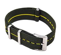 StrapHabit Cinturino elastico per orologio da uomo e donna, 20 mm, 22 mm, in nylon, un pezzo, paracadutista militare francese, a righe, verde/giallo, 20 mm, NATO