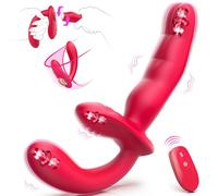 Strapless Strap-On Dual-End Finger-Like Vibrator with Remote, Waterproof Body-Safe Silicone for Women & Couples