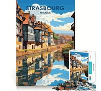 Strasburgo, Francia - Poster di viaggio - Puzzle da 1000 pezzi per adulti - Gioco di logica e antistress - Taglio preciso - Regalo perfetto 38x52cm