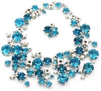 strass, 100 pezzi/sacchetto Mix Dimensioni Pietre di Cristallo Vetro Abbigliamento Perline Sciolte Argento Artiglio Impostazione Cucire Su Strass Fai Da Te Abito da Sposa(Lake Blue)